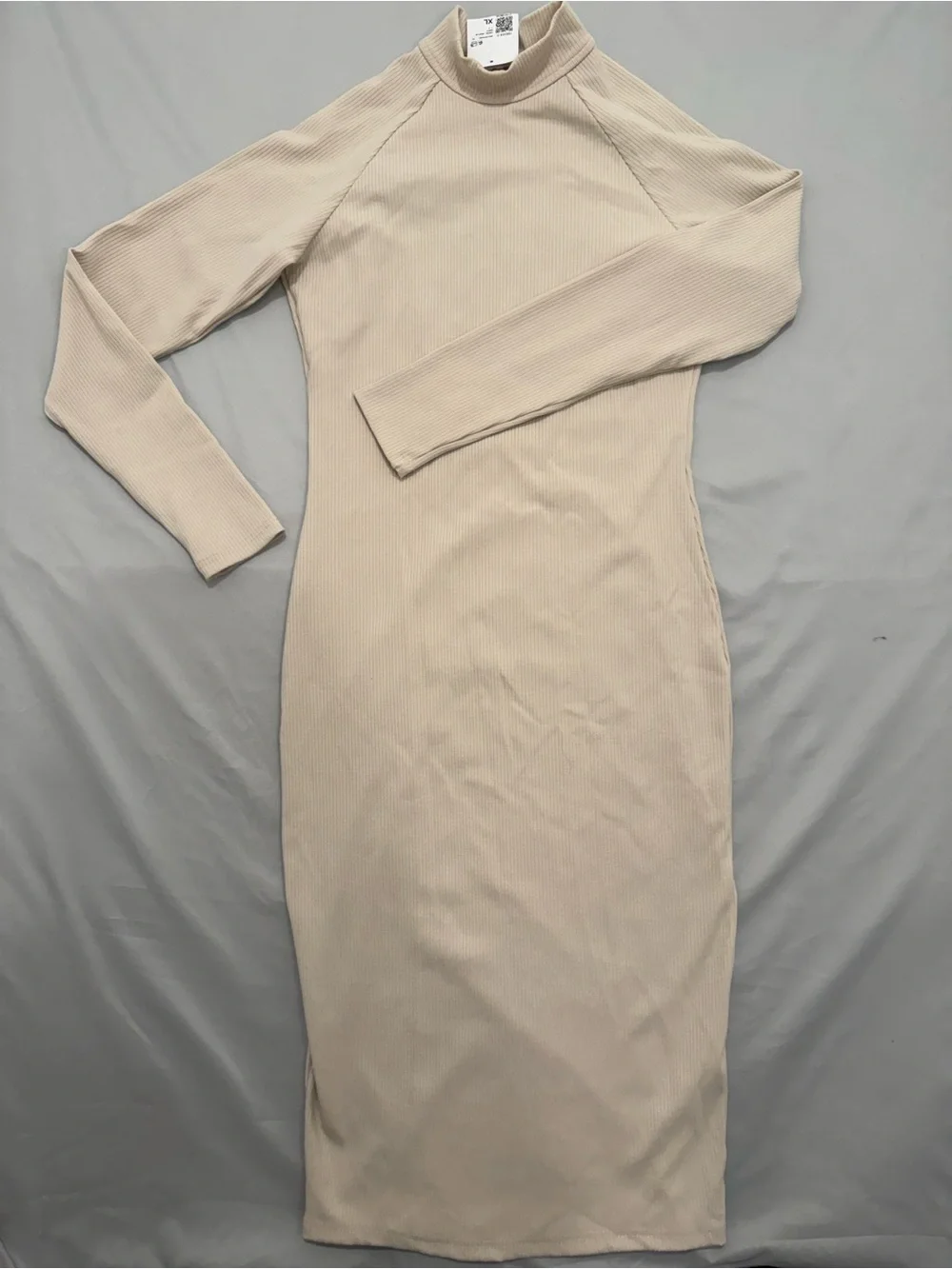 NWT Forever 21 Beige Ribbed Knit Keyhole Mock Neck Long Sleeve Midi Dress sz XL